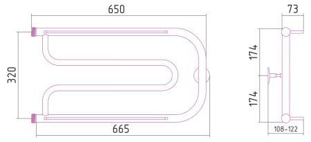 Полотенцесушитель водяной Стилье ДУЭТ 00015-3265 320х650 