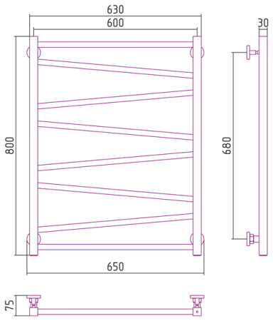 Полотенцесушитель водяной Сунержа СИРОККО 00-0253-8060 800х600 