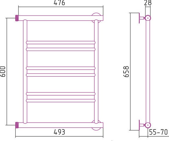 Полотенцесушитель водяной Стилье МИНОР 00601-6050 600х500 