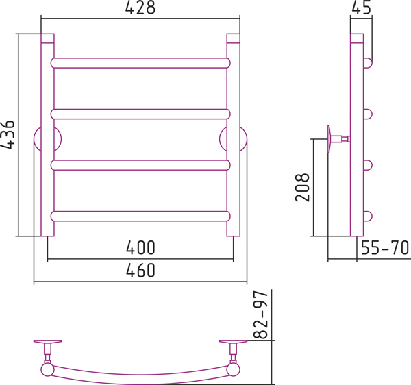 Полотенцесушитель водяной Стилье УНИВЕРСАЛ-50 00650-5040 500х400 