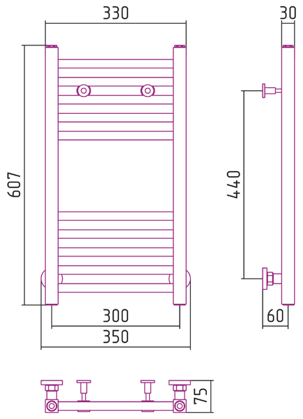 Полотенцесушитель водяной Сунержа МОДУС 00-0250-6030 600х300 