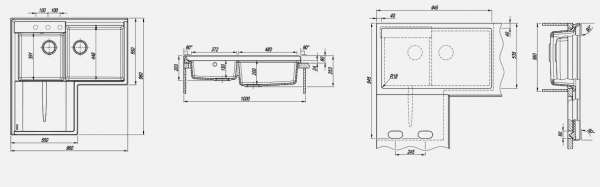Мойка кухонная керамогранитная Florentina АДРИЯ 20.380.L0960.102 96*96 см. черный