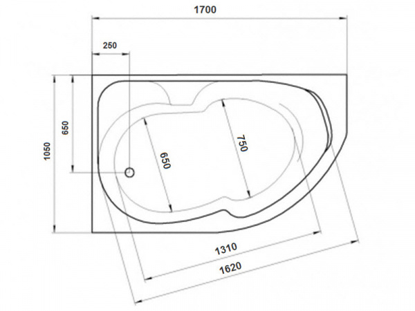 Ванна акриловая 1Marka DIANA 01ди1710п 170x105 см. правая 