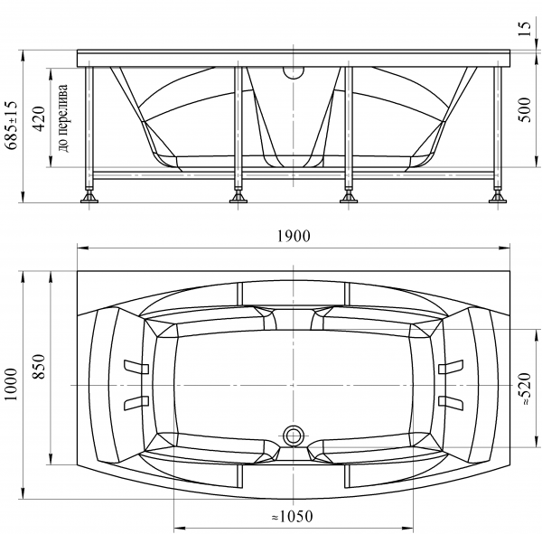 Ванна акриловая Radomir СИЭТЛ  190x100 см. 