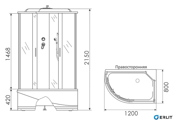 Душевая кабина Erlit  ER3512TPR-C4-RUS 120x80 см. правая  Душевая кабина Erlit  ER3512TPR-C4-RUS 120x80 см. правая