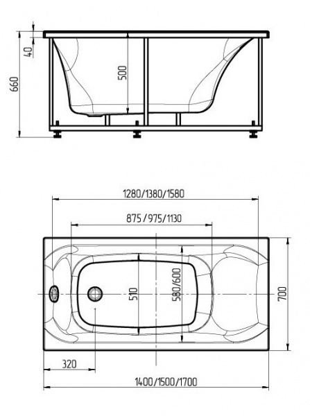 Ванна акриловая Aquatek АЛЬФА  170x70 см. 