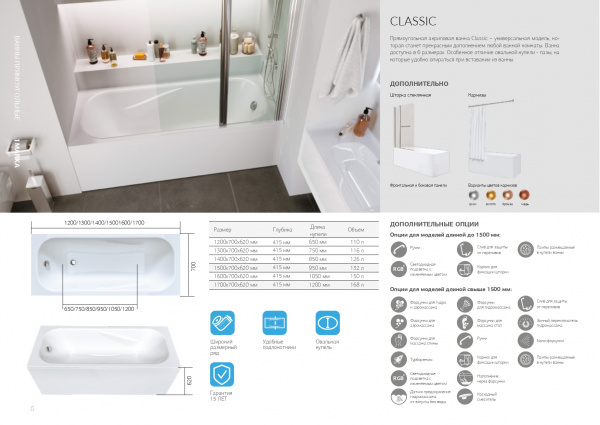 Ванна акриловая 1Marka CLASSIC 01кл1670 А 160x70 см. 