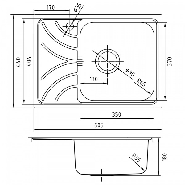 Мойка кухонная из нержавеющей стали IDDIS ARRO ARR60SRi77 60,5*44 см. 