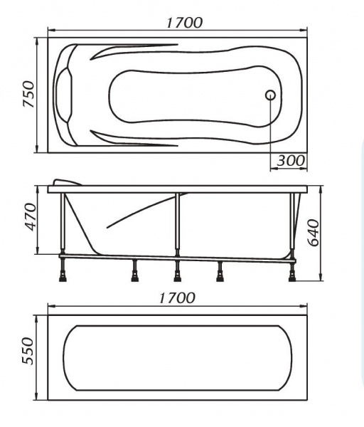 Ванна акриловая 1Marka CALYPSO 01каи1775 170x75 см. 