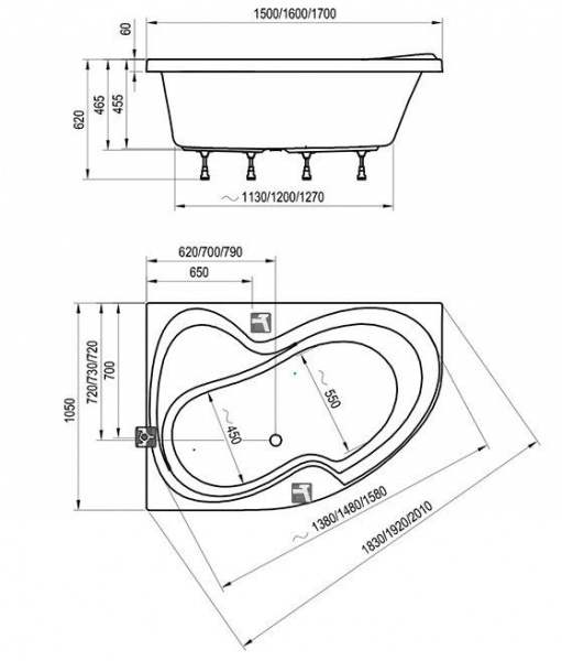 Ванна акриловая Ravak ROSA II C2210P0000 170x105 см. левая 